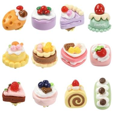 Imagem de DanLingJewelry Conjunto de 12 broches fofos de morango, cereja, manga, fruta, bolo, lapela, resina, comida doce, broche, para mochilas, roupas, chapéus