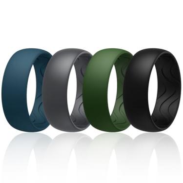 Imagem de Egnaro Anéis masculinos de silicone de 8 mm de largura e 2,5 mm de espessura, faixas elásticas pretas de borracha para remoção de ervas daninhas e sulcos respiráveis para treino de academia, 11.5-12