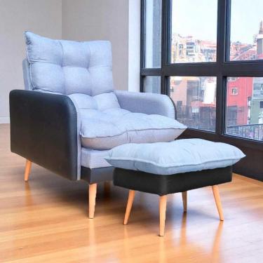 Imagem de Poltrona Reclinável Em 3 Posições Com Puff Em Linho Premium Grafite/preto Grafite/preto C/puff Roma