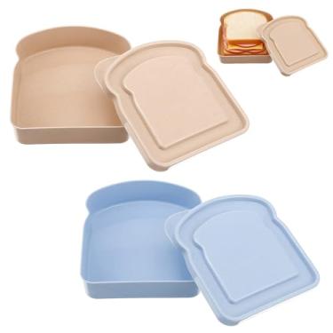 Imagem de Gtziqa Recipientes de sanduíche para lancheiras, 2 peças, caixa de armazenamento de alimentos de plástico reutilizável em forma de torrada com tampa, pode ser lavada na lava-louças, suporte de