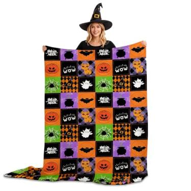 Imagem de Cobertor de Halloween Fantasma Abóbora Teias de Aranha 300 g/m2 de Lã Reversível Ultra Macio Quente Cobertor Decorativo Presente para Sofá Cadeira Sofá Sala de Estar Cama 127.0 cm x 177.8 cm (Abóbora)