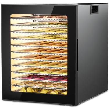 Imagem de PSIIDAN - Desidratador de alimentos para secador, 12 bandejas grandes, desidratadores comerciais de aço inoxidável, temporizador de 48 horas e controle de temperatura, 850W