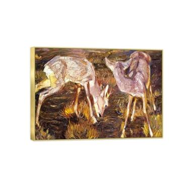 Imagem de BMZFYBS Arte de parede em tela reprodução de pintura famosa - imagens de moldura dourada para sala de estar - veado ao anoitecer - pôster e impressões 30 x 45 cm 12 x 18 pol