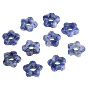 Imagem de rockcloud 10 contas de flor de cristal de sodalita natural para artesanato DIY, contas soltas de flores de 14 a 15 mm com orifício grande para fabricação de joias