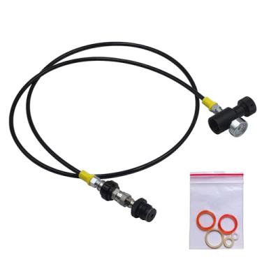 Imagem de Aopkeo Linha de mangueira remota de pistola marcador de paintball 52 polegadas/130 cm, desconexão rápida com controle deslizante 2000psi/150 bar (medidor de verificação deslizante QD)