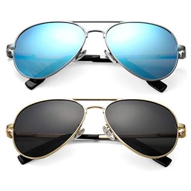 Imagem de NULOOQ Óculos de sol XS extra-pequeno aviador polarizado para rosto pequeno, mulheres, homens, jovens e crianças, 52 mm, A3* (dourado/preto + prata/azul espelhado) - pacote com 2, Lenswidth
