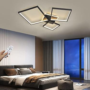 Imagem de Luminária de teto LED moderna com controle remoto, luminária de teto com design retangular, iluminação de acrílico e alumínio para quarto, cozinha, sala de jantar, estudo, varanda (preto, 3