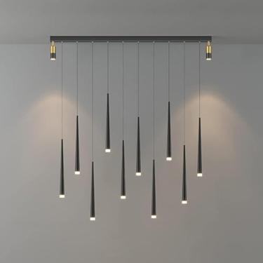 Imagem de Lustre LED regulável, luminária de teto, pendente de tubo longo, barra de luz, lustre linear grande, luminária de teto industrial moderna para sala de jantar, ilha de cozinha, preto, 10 luze