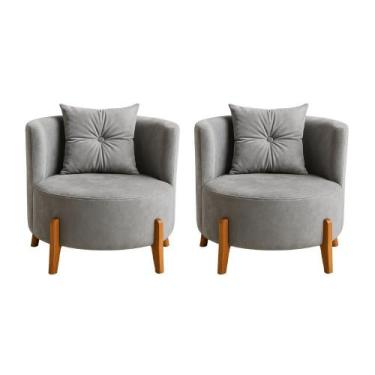 Imagem de Kit 2 Poltronas Orgânica Curva Luna Veludo Cinza Claro Pés de Madeira 
