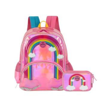 Imagem de Kit Escolar Arco-Íris Mochila de Costas + Estojo Box - UP4YOU, Pink