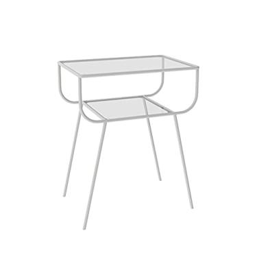 Imagem de Mesa de cabeceira de metal, mesa lateral de sofá vermelha, vidro temperado (cor: cinza) (uma cor)