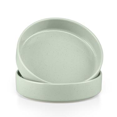 Imagem de Herogo Conjunto de 2 tigelas de massa, conjunto de tigelas de servir de 1000 ml, pratos profundos de grés para servir macarrão, salada, macarrão, cereal, microondas e lava-louças, salpicado verde