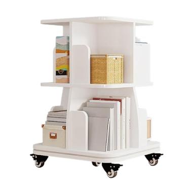 Imagem de AKALNNB Estante rotativa de CD de 3 camadas, estante de livros com rodas para sala de estar e quarto, estante rotativa adequada para casa/escritório