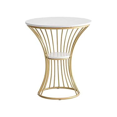 Imagem de Mesa de ferro nórdica simples pequena mesa de centro mesa de cabeceira sofá armário lateral mesa de canto mesa lateral de mármore