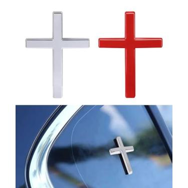 Imagem de SCUARI 2 peças de adesivos de cruz 3D, decalques de acessórios de carro para veículos, emblema autoadesivo de metal cruzado de carro, 6 cm × 1,20 cm decalque automotivo cruz Jesus, adequado para