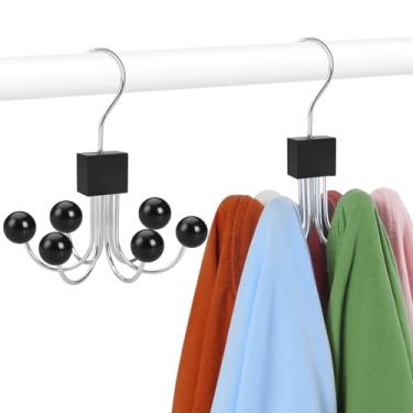 Imagem de TOPIA HANGER Pacote com 2 cabides de moletom com 6 bolas de madeira, cabide de bolsa, cabide para cachecol, ganchos de armário de madeira, organizador de bolsa, cabide de sutiã, organizadores de