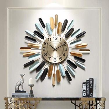 Imagem de ZYHSIJOBAS Decoração de parede de metal para casa, relógio de parede para decoração de sala de estar, relógio de parede de metal Sunburst, moderno silencioso sem tique-taque