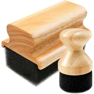 Imagem de 2 peças de tábua de corte, aplicador de cera de óleo, óleo mineral para tábua de corte de madeira, escova de esponja com alça, utensílios de madeira para restauração de superfícies de blocos de