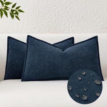 Imagem de Kevin Textile Capas de almofada decorativas à prova d'água, azul marinho, 30,5 x 50,8 cm, pacote com 2 almofadas macias texturizadas, almofadas elegantes para sofá, cadeira, cama, decoração de casa