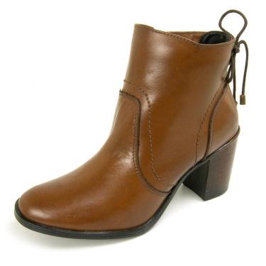 Imagem de Bota Coturno Feminina Couro Lisa Zíper Salto Médio Casual