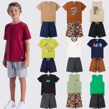Imagem de Kit Sortido 4 Peças de Roupas Infantis Menino Verão- 2 Camisetas +2 Sh