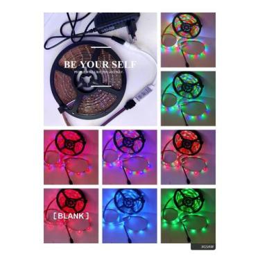 Imagem de fita de led 3528 rgb 5 metros 12v com controle remoto e fonte prova da