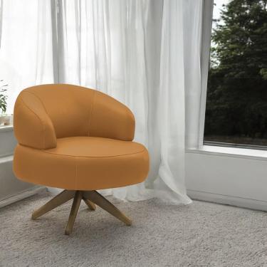 Imagem de Poltrona Decorativa Katy Sala de Estar Base Giratória em Madeira Couro Caramelo G88 - Gran Belo