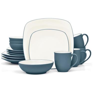 Imagem de Aparelho de Jantar para Todas as Ocasiões com 16 Peças, Formato Quadrado e Material de Cerâmica, Noritake, Azul