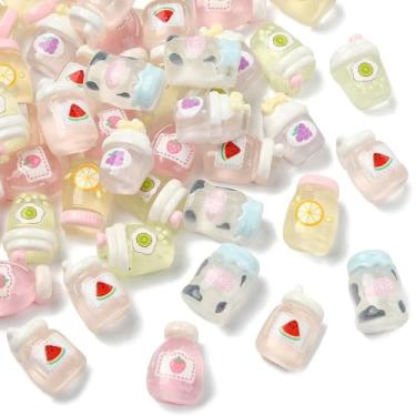 Imagem de UR URLIFEHALL 100 peças de sucos aleatórios de resina cabochão transparente mini bebida comida berloques para decoração de telefone celular DIY scrapbooking