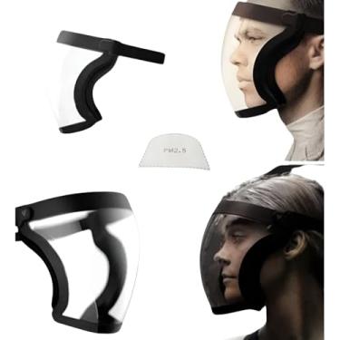 Imagem de Máscara Protetor Facial Transparente com 5 filtros PM 2.5 Roçadeira Epi Olhos Cor Preto Máscara Proteção Face Shield Antiembaçante