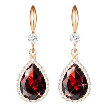 Imagem de Linawe Brincos Pendentes De Diamantes Vermelhos E Dourados Para Mulheres, Rubi Com Strass Zircônia Cúbica Em Formato Lágrima, Joias Pedras Nascimento Madrinhas Casamento