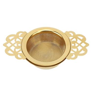 Imagem de Filtro de infusor de chá de aço inoxidável, malha fina, base com isolamento térmico, coador de chá, tigela para preparar folhas soltas de chá, material de aço inoxidável 304 (estilo flor cor dourada)