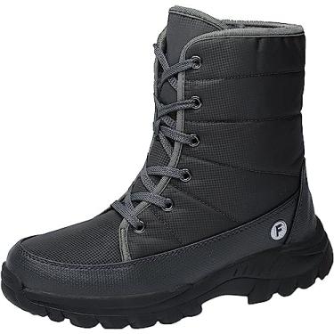 Imagem de Bota de neve masculina de cano médio forrada com pele, botas de neve quentes de inverno, botas de caminhada com cadarço, botas de cano baixo, botas de inverno antiderrapantes para caminhadas, Cinza, 37 BR