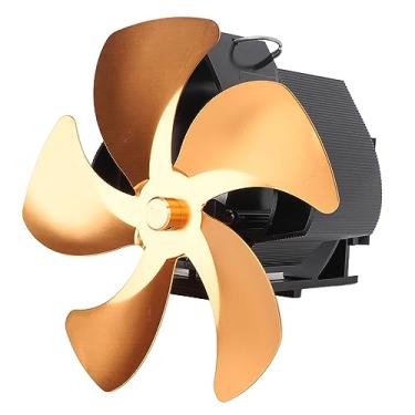 Imagem de Ventilador de Lareira de Tubo, Ventilador de Fogão de Calor de Suspensão de Parede de Liga de Alumínio de 5 Lâminas para Fogão a Lenha (Ouro)