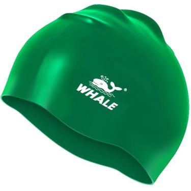 Imagem de Touca de natação de silicone - impermeável antiderrapante de alta elasticidade - mantém o cabelo seco, perfeita para homens e mulheres, touca de natação grande (verde)