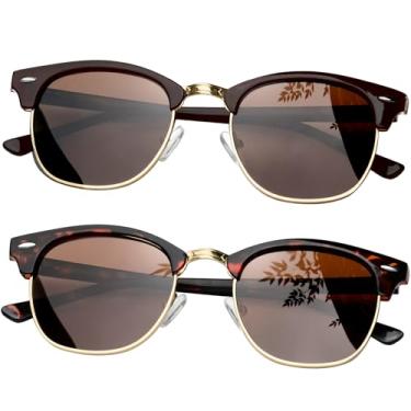 Imagem de KANASTAL Óculos de Sol Masculino Polarizado Feminino 2 Pares Proteção UV Marrom Tartaruga Oculos Meia Armação Dourado Vintage Sunglasses para Praia Pesca Viagens -Marrom leopardo + Marrom