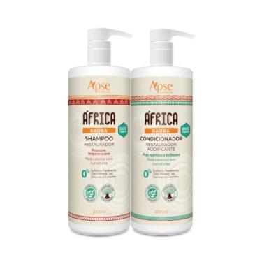 Imagem de Kit África Baobá Shampoo + Condicionador Restaurador Vegano Para Cabelos Com Curvatura Apice 1L