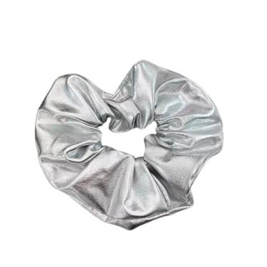 Imagem de Laços de cabelo elásticos prateados, elásticos grandes e grandes para mulheres, elásticos de cabelo fofos para acessórios de cabelo cacheado, suporte de rabo de cavalo