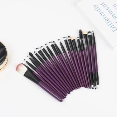 Imagem de Conjunto de 20 pincéis de maquiagem premium em pó sintético base contorno blush corretivo sombra delineador pincel de maquiagem roxo preto