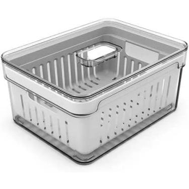 Imagem de Organizador de Geladeira com Escorredor Interno, 2,2 L - Caixa Plástica para Legumes, Saladas OU OF450NT