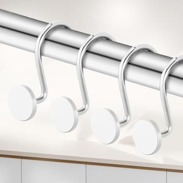 Imagem de Ganchos de cortina de chuveiro cromados à prova de ferrugem, anéis de metal resistentes para banheiro, cabides decorativos modernos, design redondo (prata)