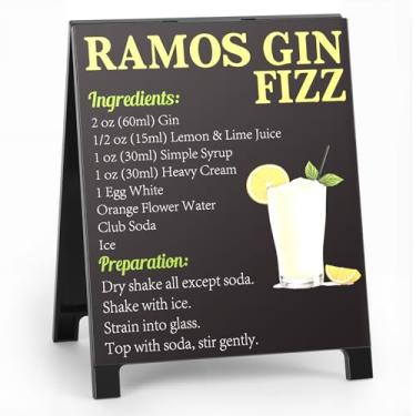 Imagem de Ramos Gin Fizz Receita Rústica Bar Decoração para Casa Café Fazenda Placa de Coquetel para Cozinha Bar Carrinho Acessórios Mixologia Presente de Natal para Bartender Homens Mulheres Novo Casal - 14 x