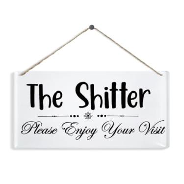 Imagem de Sinais pendurados de humor de banheiro, The Shitter Please Enjoy Your Visite, placas engraçadas inadequadas para decoração de banheiro, decoração de parede de banheiro, placa decorativa de porta de