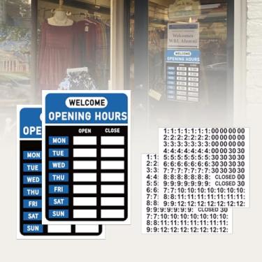 Imagem de Kit de sinalização de horário comercial – Exibição de horário de funcionamento variável para loja, loja de varejo, escritório, 20 x 30 cm, 2 peças (azul)