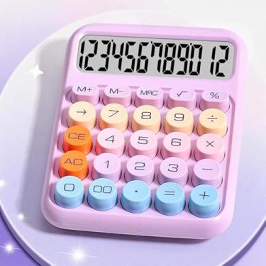 Imagem de Calculadora de mesa, linda tela LCD grande de 12 dígitos, calculadora comercial, botões grandes para escritório, casa, negócios, não inclui bateria (roxo)