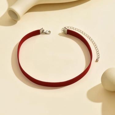 Imagem de Gargantilha vintage de veludo vermelho, corrente de clavícula grossa, colar ajustável, gótico, punk, sexy, estilo versátil, moda, feminino, uso diário, joias, festa, presente de aniversário para