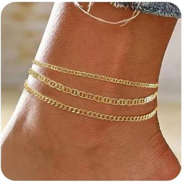 Imagem de Pulseira de tornozeleira banhada a ouro, prata, conjunto de tornozeleiras ajustáveis em camadas com pingente para mulheres, One Size, Aço inoxidável, Sem Pedra Preciosa
