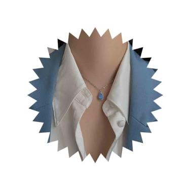 Imagem de Aneneiceera Boho Colar de gota de água azul com pingente de strass azul, gargantilha de prata, colar de corrente, colar de corrente para mulheres e meninas (strass azul), Metal Cristal
