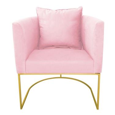 Imagem de Poltrona Paola Suede Rosa Bebê Base Metálica Dourado