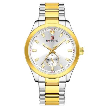 Imagem de Relógio Masculino De Quartzo Esportivo Com Cronógrafo Em Aço Inoxidavel Impermeavel Branco Dourado